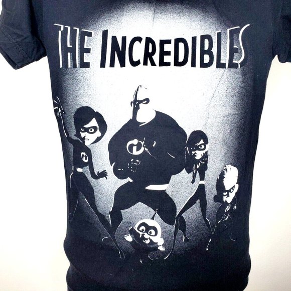 Disney The Incredibles Black White Short Sleeve Crew Neck Graphic T-Shirt XS EUC - Picture 2 of 4